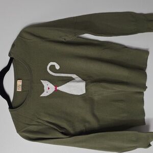 Girls' Harper Olive Sweater with Cat Motif - Size Xl